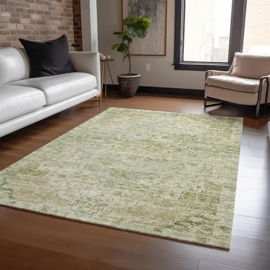 Sage And Wheat Medallion Washable Indoor Outdoor Area Rug Photo 7