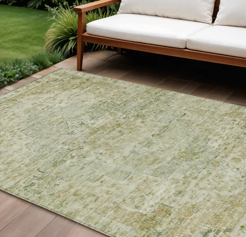 Sage And Wheat Medallion Washable Indoor Outdoor Area Rug Photo 2