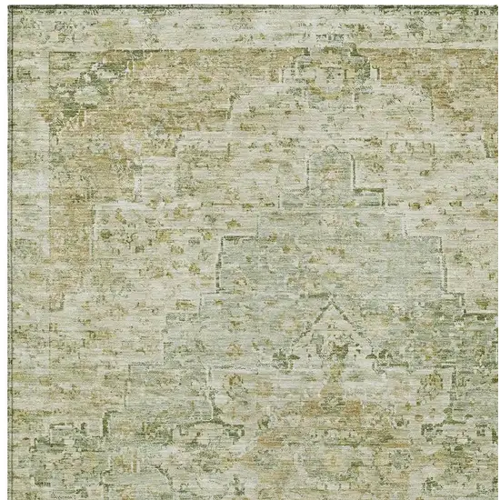 Sage And Wheat Medallion Washable Indoor Outdoor Area Rug Photo 4