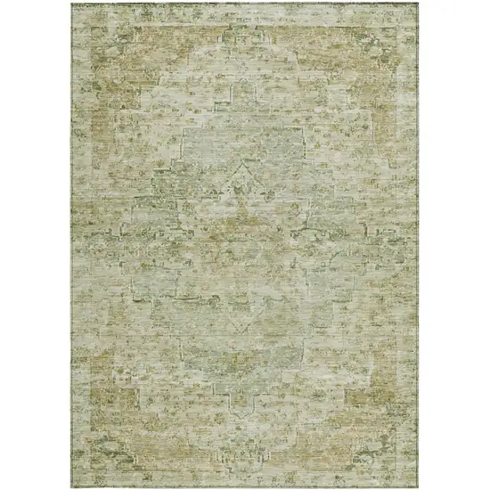 Sage And Wheat Medallion Washable Indoor Outdoor Area Rug Photo 4