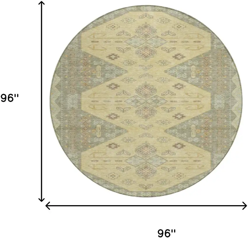 Sage And Wheat Round Geometric Washable Indoor Outdoor Area Rug Photo 6