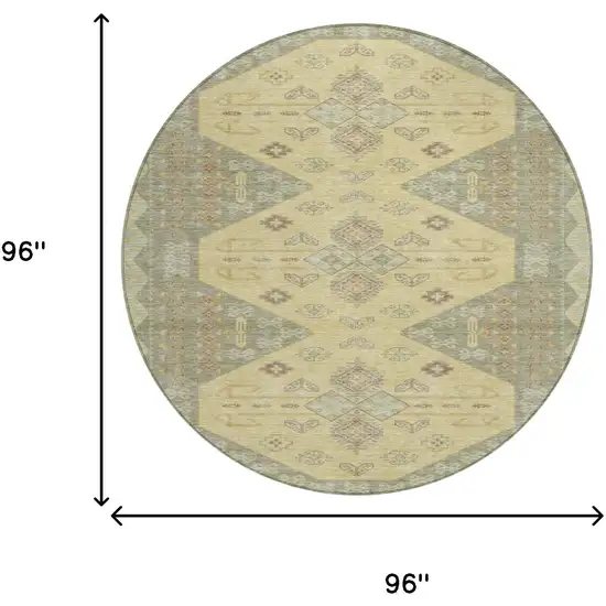 Sage And Wheat Round Geometric Washable Indoor Outdoor Area Rug Photo 6