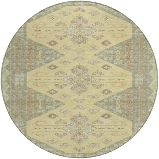 Sage And Wheat Round Geometric Washable Indoor Outdoor Area Rug Photo 1