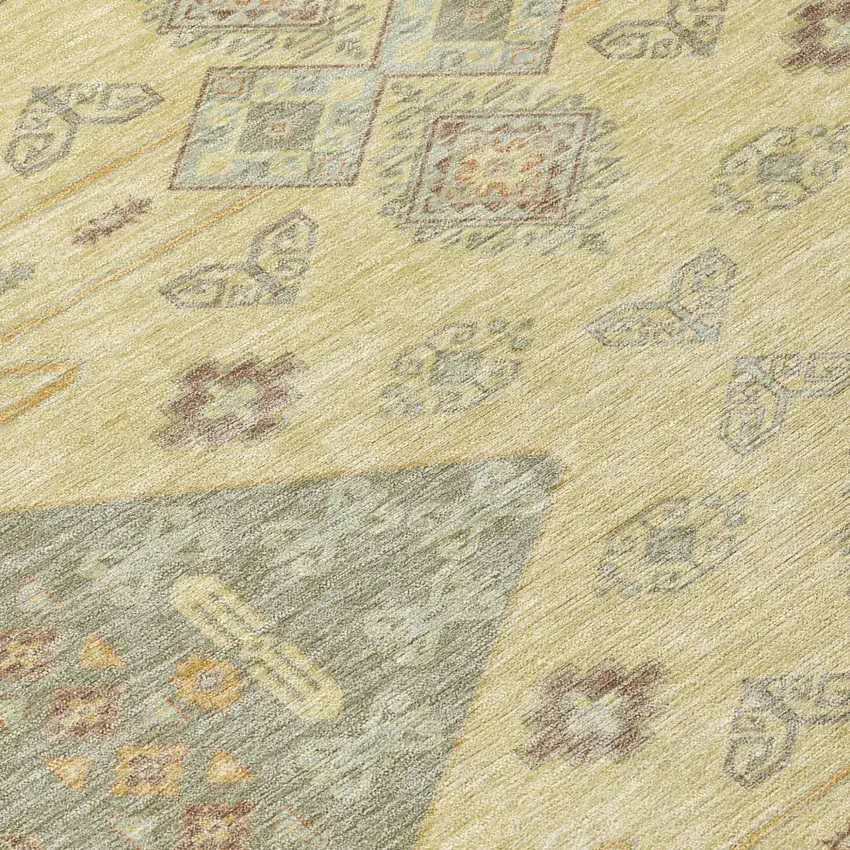 Sage And Wheat Round Geometric Washable Indoor Outdoor Area Rug Photo 5