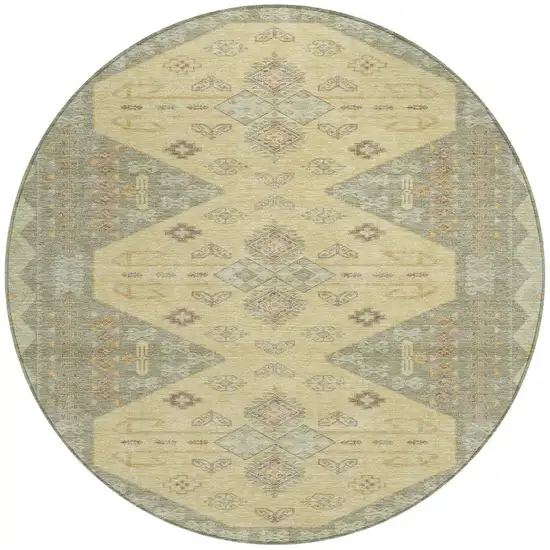 Sage And Wheat Round Geometric Washable Indoor Outdoor Area Rug Photo 3