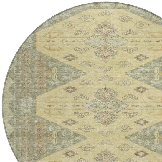 Sage And Wheat Round Geometric Washable Indoor Outdoor Area Rug Photo 2