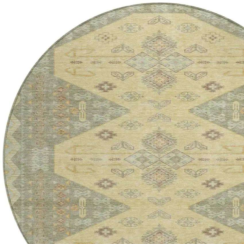 Sage And Wheat Round Geometric Washable Indoor Outdoor Area Rug Photo 2