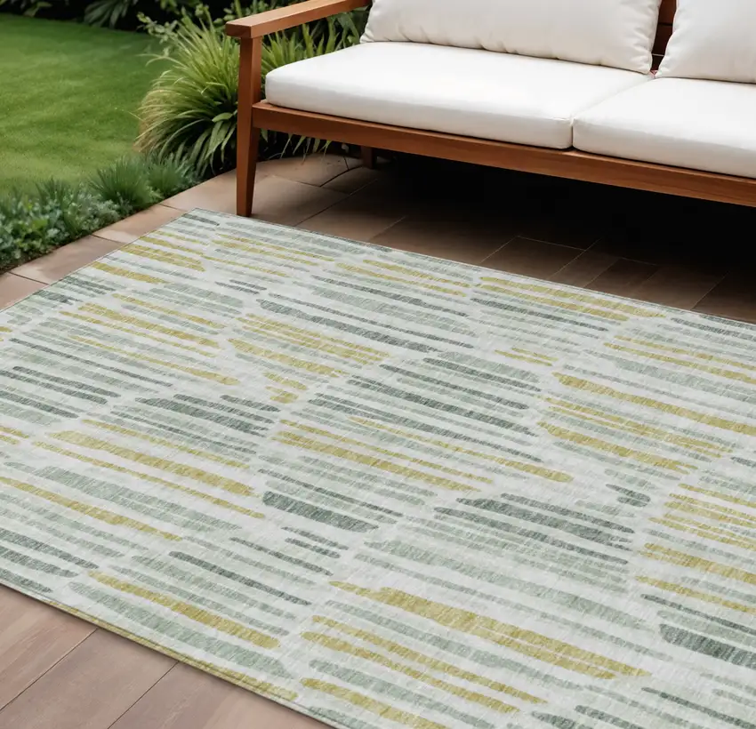 Sage Artichoke Green And Gold Abstract Washable Indoor Outdoor Area Rug Photo 1