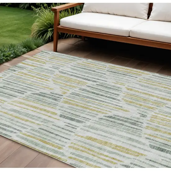 Sage Artichoke Green And Gold Abstract Washable Indoor Outdoor Area Rug Photo 1