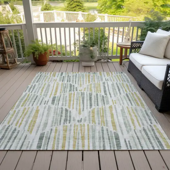 Sage Artichoke Green And Gold Abstract Washable Indoor Outdoor Area Rug Photo 7