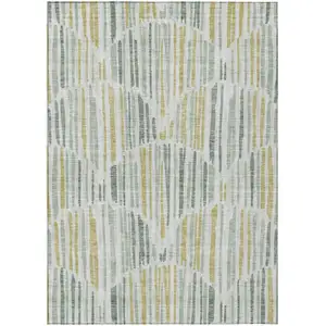 Photo of Sage Artichoke Green And Gold Abstract Washable Indoor Outdoor Area Rug