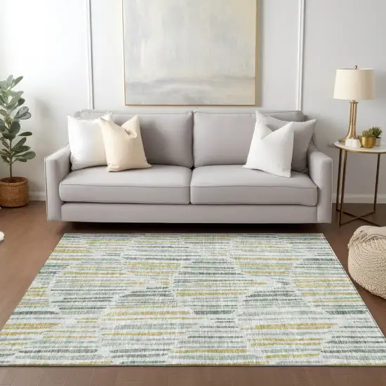 Sage Artichoke Green And Gold Abstract Washable Indoor Outdoor Area Rug Photo 9