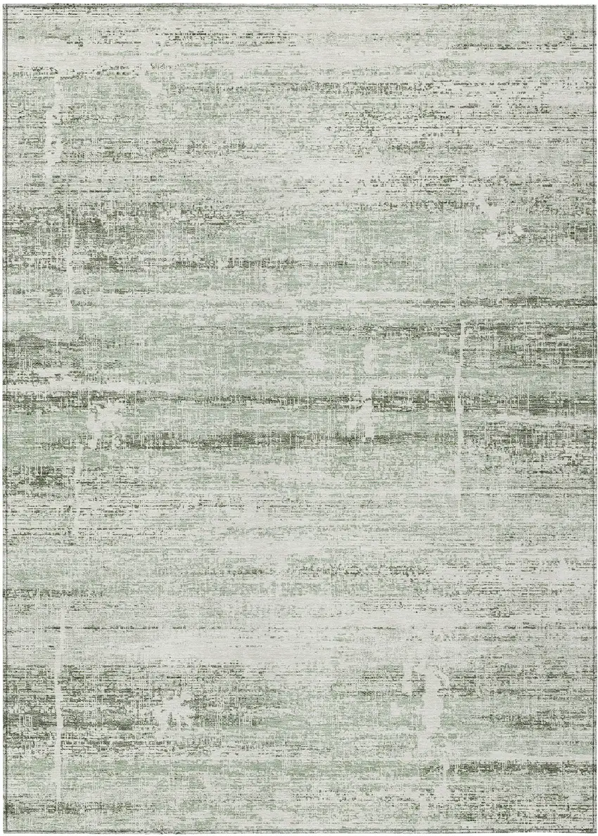 Sage Artichoke Green And Ivory Abstract Washable Indoor Outdoor Area Rug Photo 1