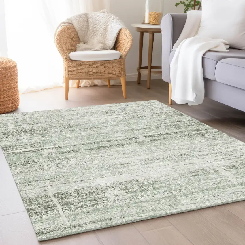 Sage Artichoke Green And Ivory Abstract Washable Indoor Outdoor Area Rug Photo 7