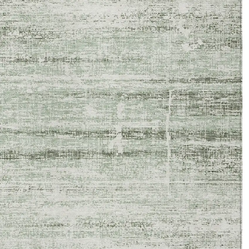 Sage Artichoke Green And Ivory Abstract Washable Indoor Outdoor Area Rug Photo 4