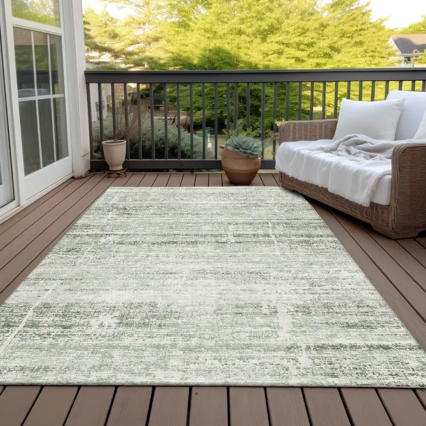 Sage Artichoke Green And Ivory Abstract Washable Indoor Outdoor Area Rug Photo 6