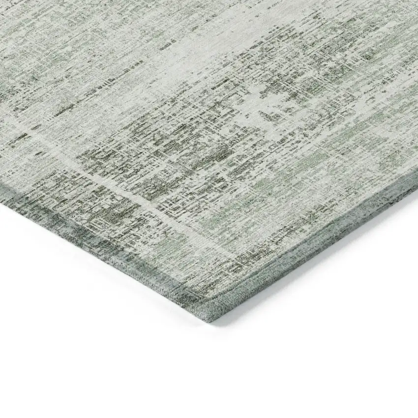 Sage Artichoke Green And Ivory Abstract Washable Indoor Outdoor Area Rug Photo 3