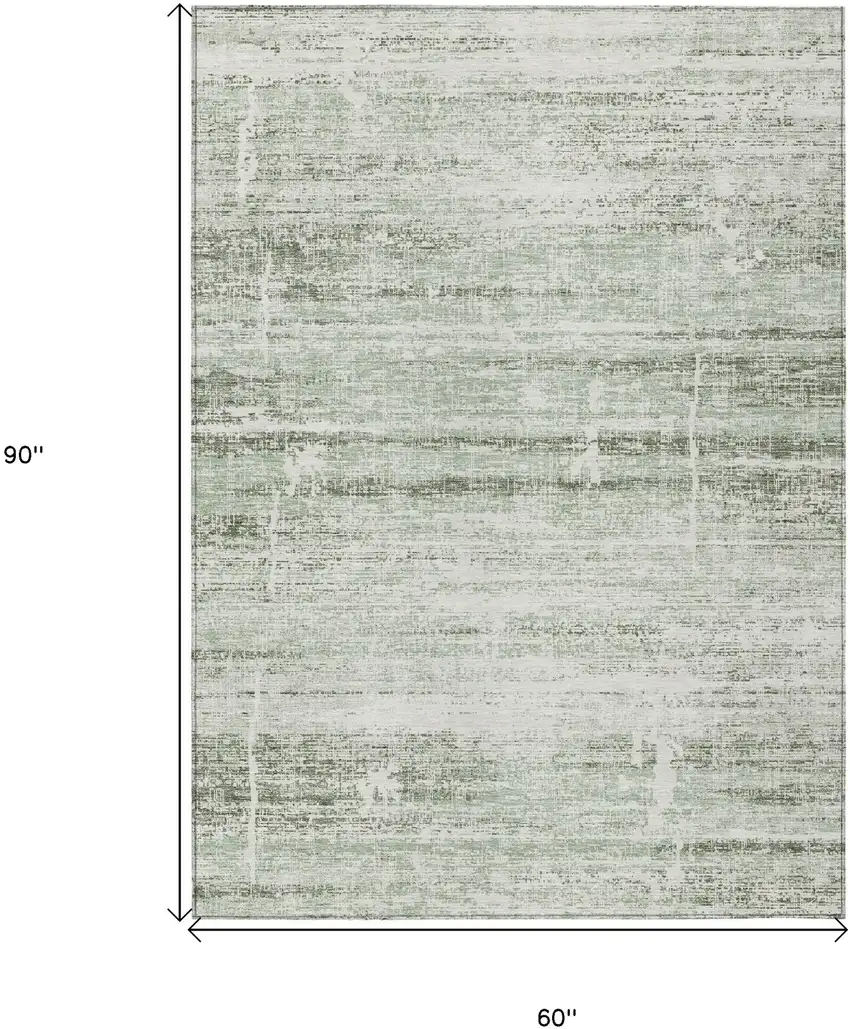 Sage Artichoke Green And Ivory Abstract Washable Indoor Outdoor Area Rug Photo 3