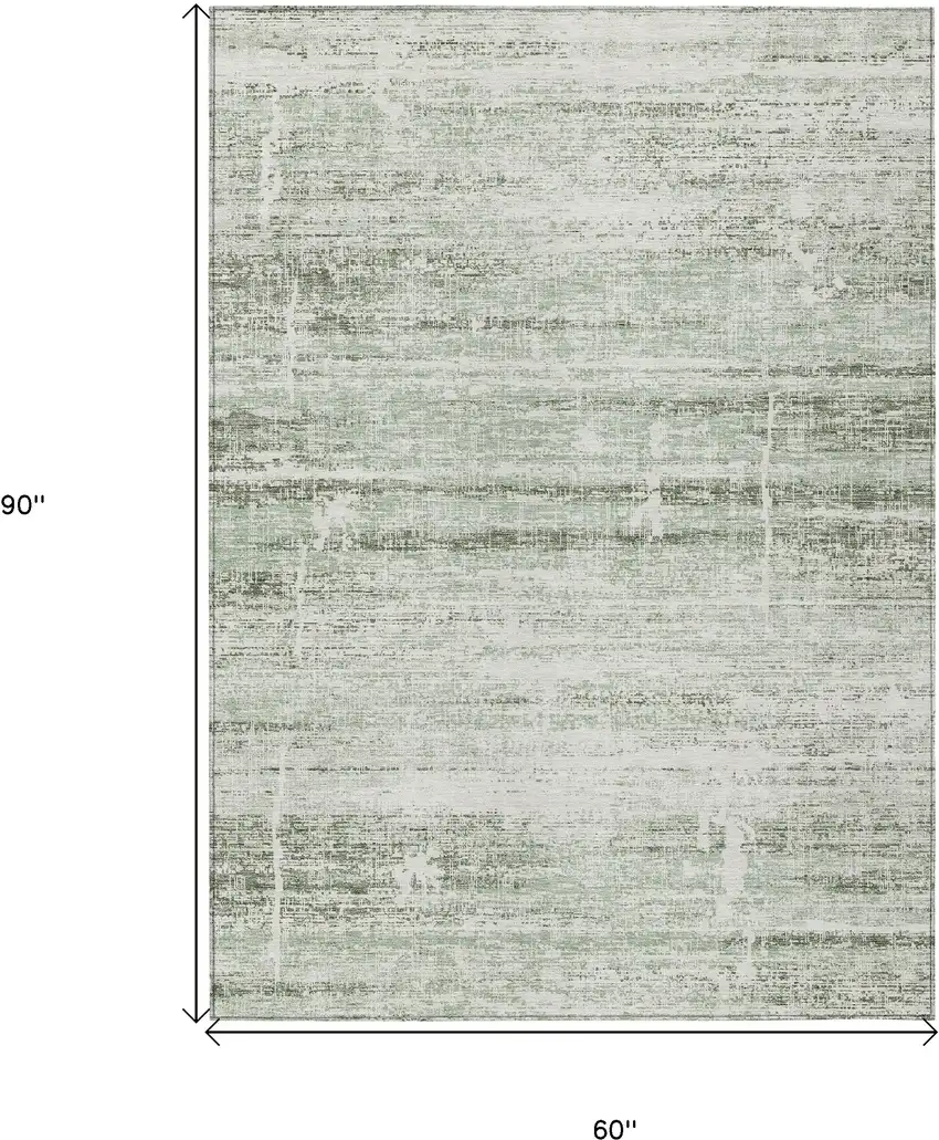 Sage Artichoke Green And Ivory Abstract Washable Indoor Outdoor Area Rug Photo 3
