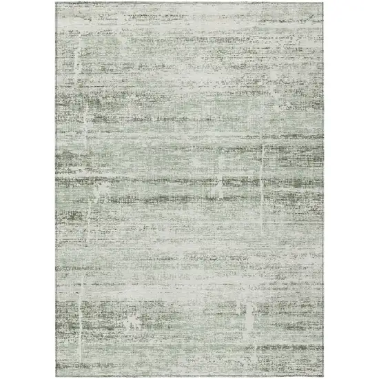 Sage Artichoke Green And Ivory Abstract Washable Indoor Outdoor Area Rug Photo 1