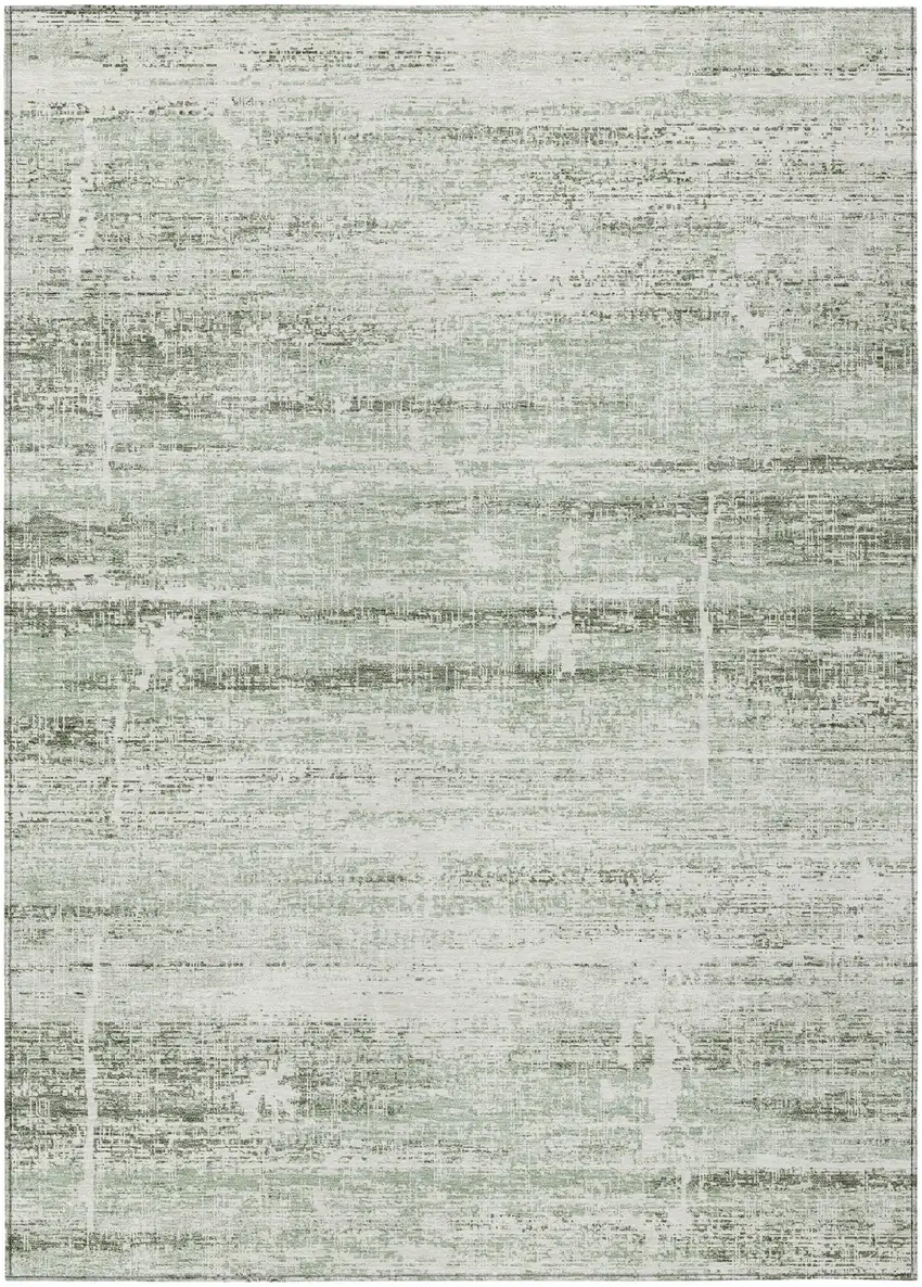 Sage Artichoke Green And Ivory Abstract Washable Indoor Outdoor Area Rug Photo 1