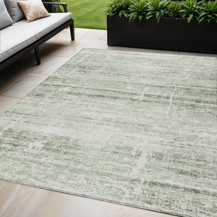 Sage Artichoke Green And Ivory Abstract Washable Indoor Outdoor Area Rug Photo 1