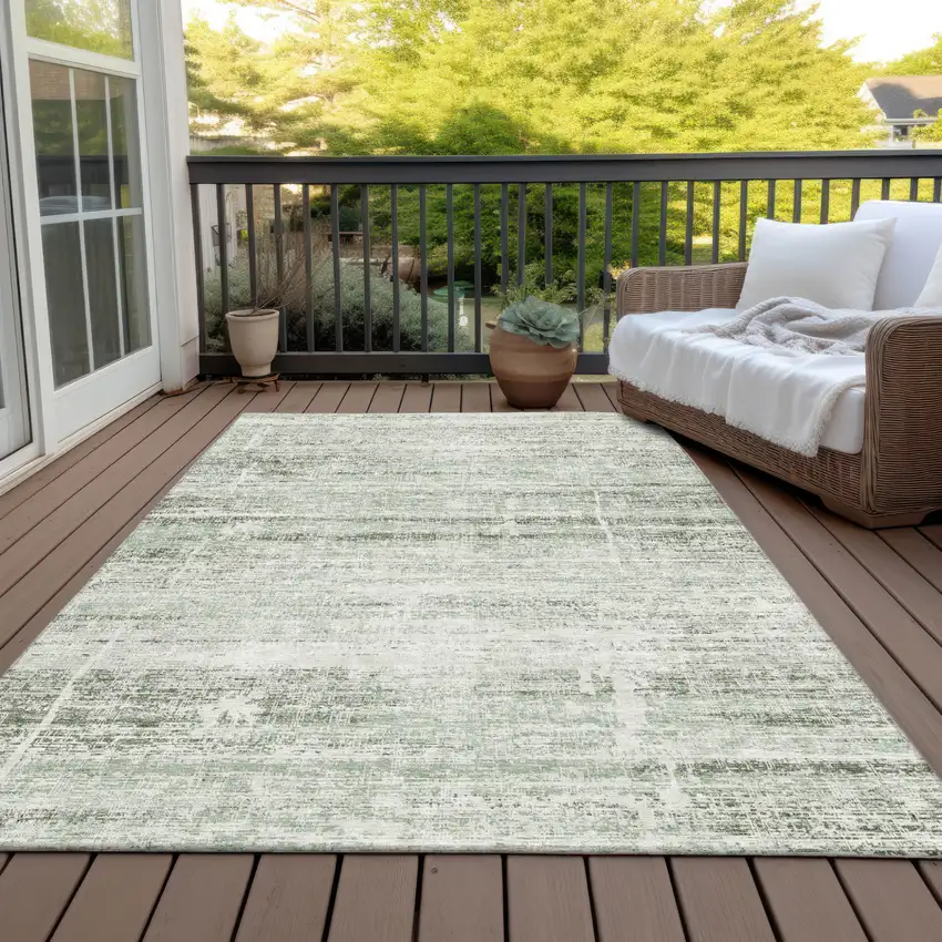 Sage Artichoke Green And Ivory Abstract Washable Indoor Outdoor Area Rug Photo 8