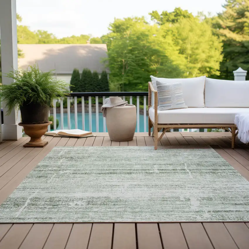 Sage Artichoke Green And Ivory Abstract Washable Indoor Outdoor Area Rug Photo 9