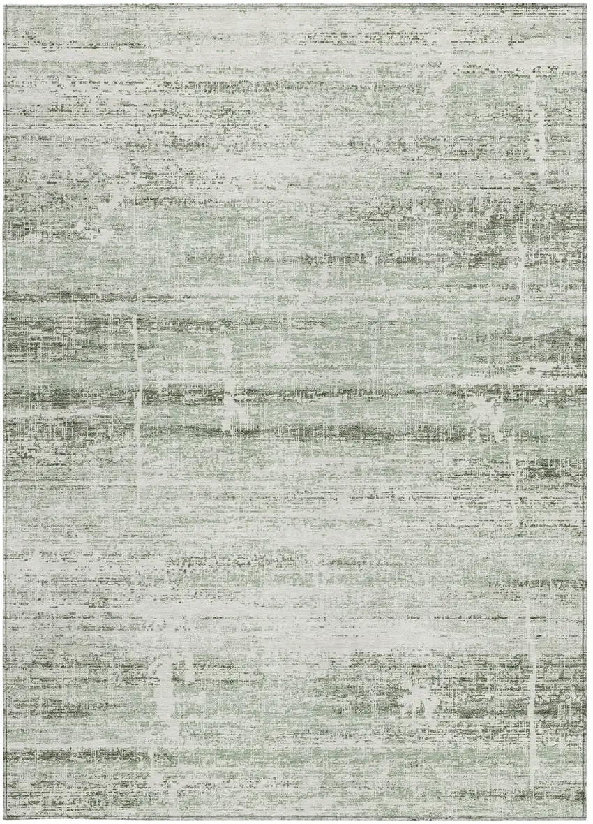 Sage Artichoke Green And Ivory Abstract Washable Indoor Outdoor Area Rug Photo 6