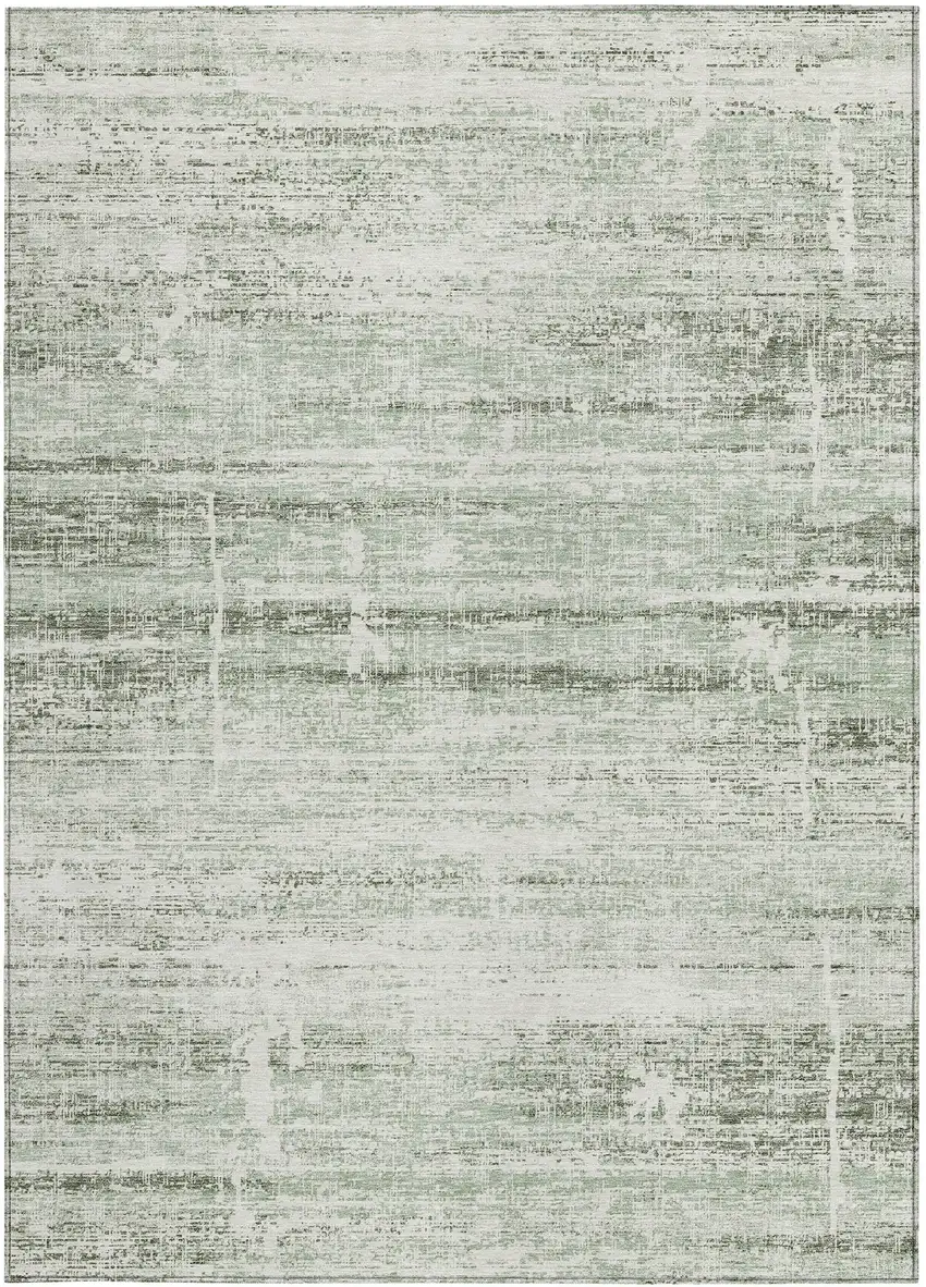 Sage Artichoke Green And Ivory Abstract Washable Indoor Outdoor Area Rug Photo 6