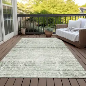 Photo of Sage Artichoke Green And Ivory Abstract Washable Indoor Outdoor Area Rug