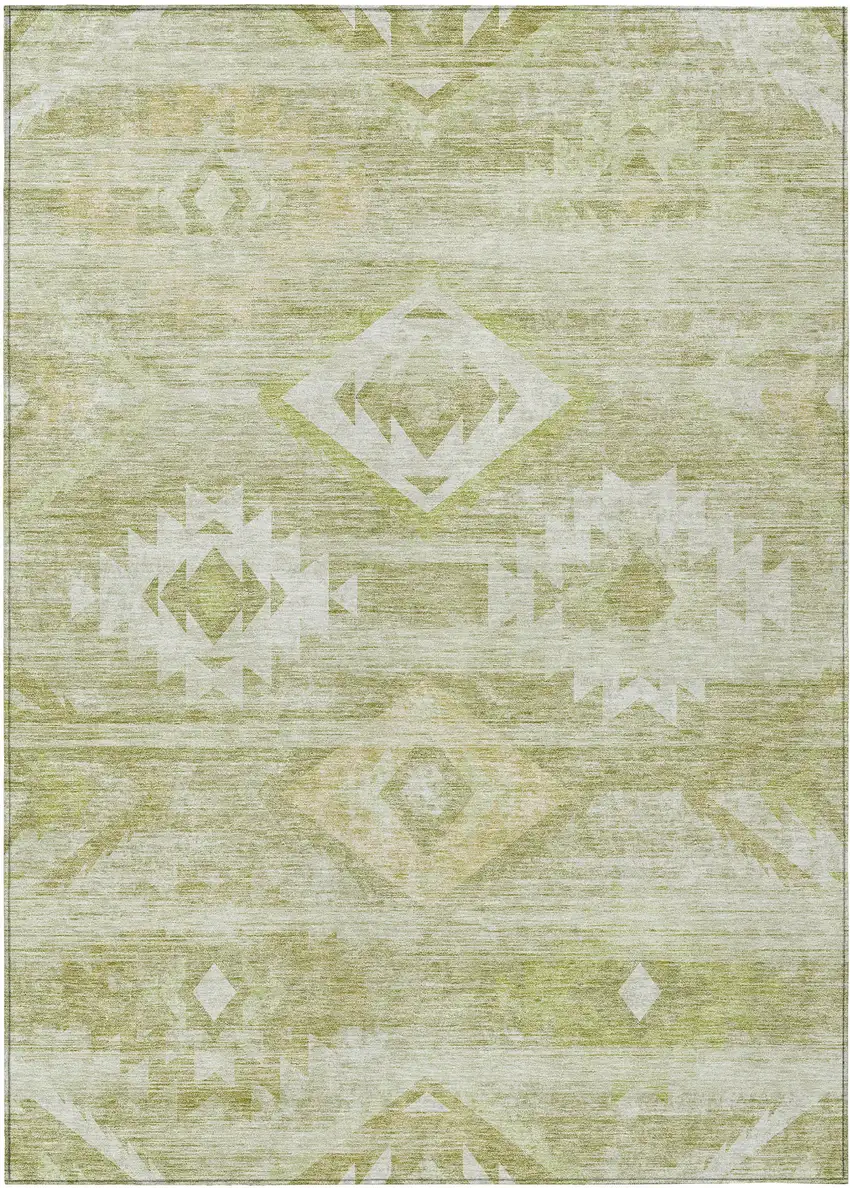 Sage Artichoke Green And Mint Green Southwestern Washable Indoor Outdoor Area Rug Photo 2