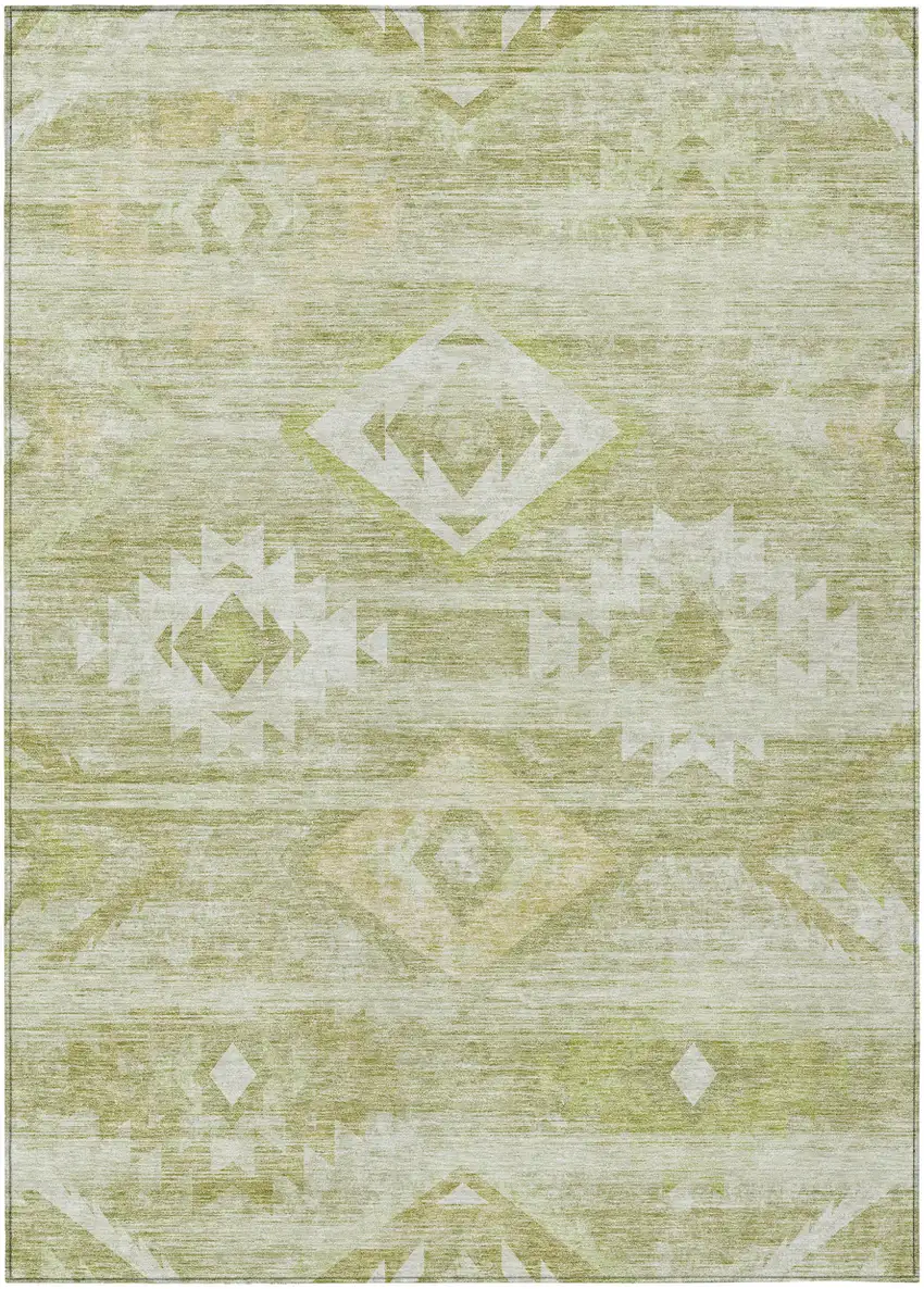 Sage Artichoke Green And Mint Green Southwestern Washable Indoor Outdoor Area Rug Photo 2