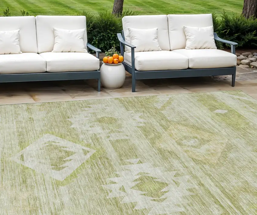 Sage Artichoke Green And Mint Green Southwestern Washable Indoor Outdoor Area Rug Photo 1