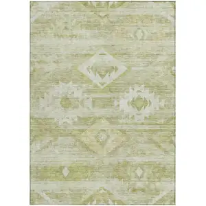 Photo of Sage Artichoke Green And Mint Green Southwestern Washable Indoor Outdoor Area Rug