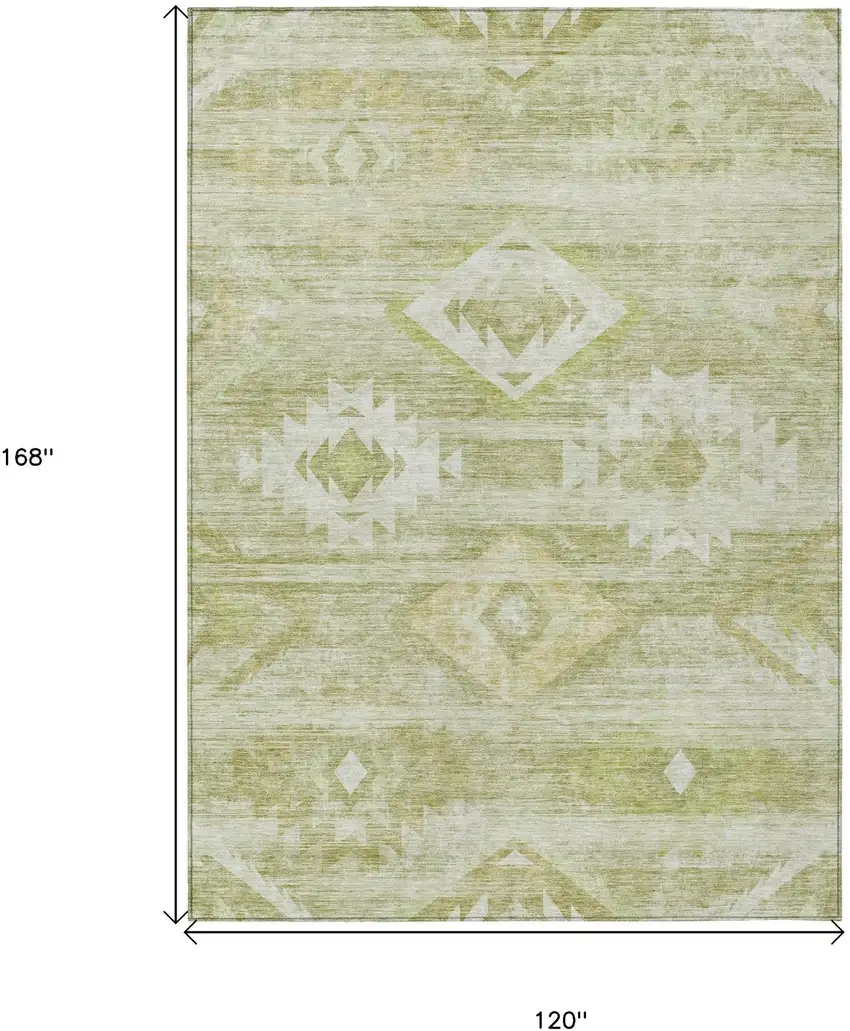 Sage Artichoke Green And Mint Green Southwestern Washable Indoor Outdoor Area Rug Photo 3