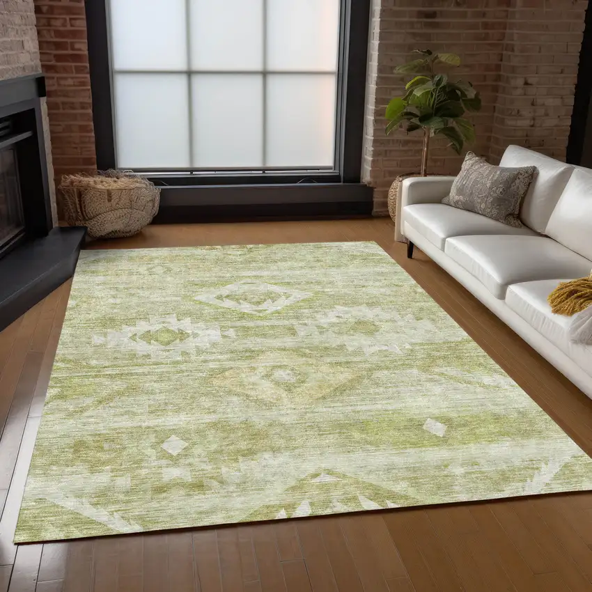Sage Artichoke Green And Mint Green Southwestern Washable Indoor Outdoor Area Rug Photo 9
