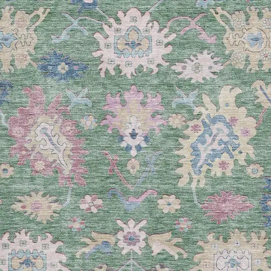 Sage Beige And Blue Floral Washable Area Rug With UV Protection Photo 4