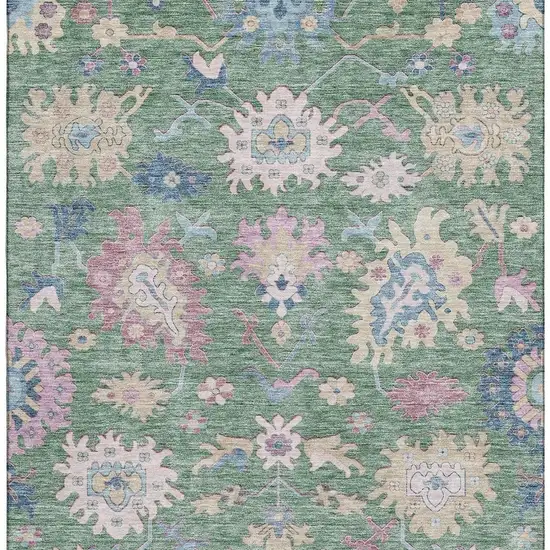 Sage Beige And Blue Floral Washable Area Rug With UV Protection Photo 5