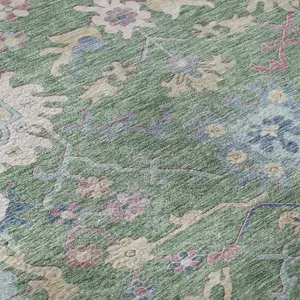 Photo of Sage Beige And Blue Floral Washable Area Rug With UV Protection