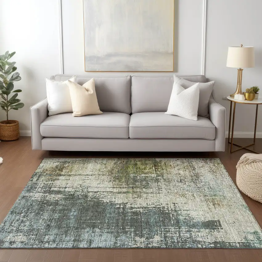 Sage Beige And Brown Abstract Washable Indoor Outdoor Area Rug Photo 9