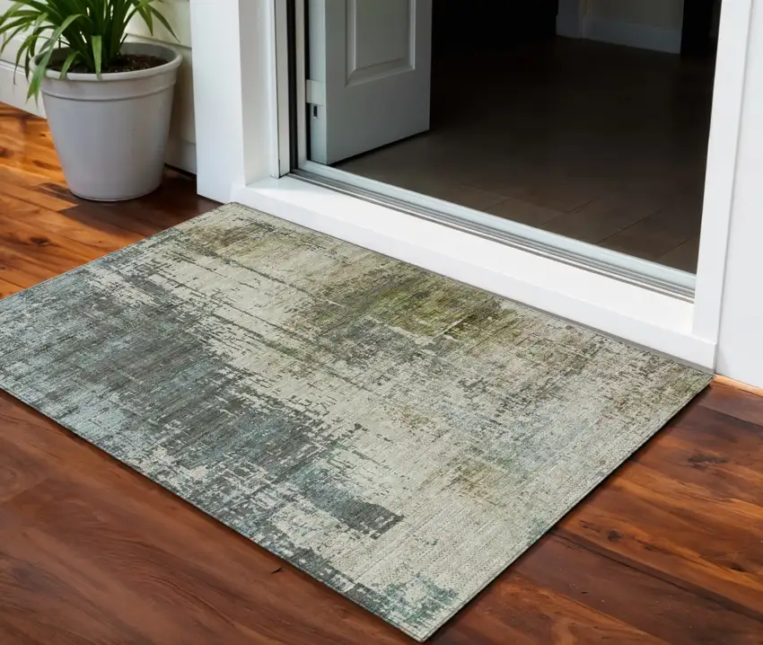 Sage Beige And Brown Abstract Washable Indoor Outdoor Area Rug Photo 1