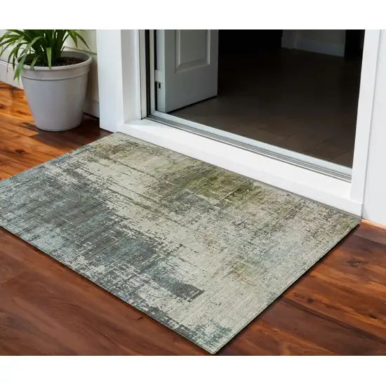 Sage Beige And Brown Abstract Washable Indoor Outdoor Area Rug Photo 1