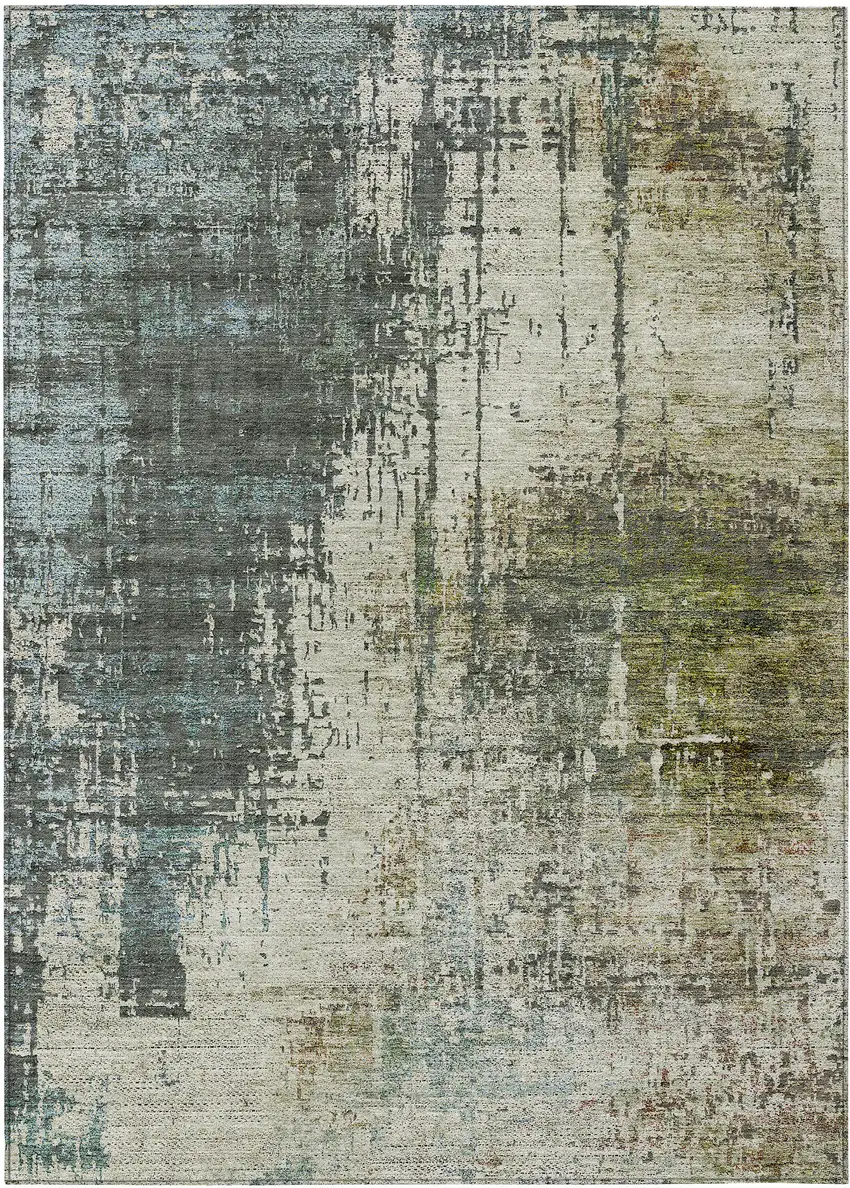 Sage Beige And Brown Abstract Washable Indoor Outdoor Area Rug Photo 2