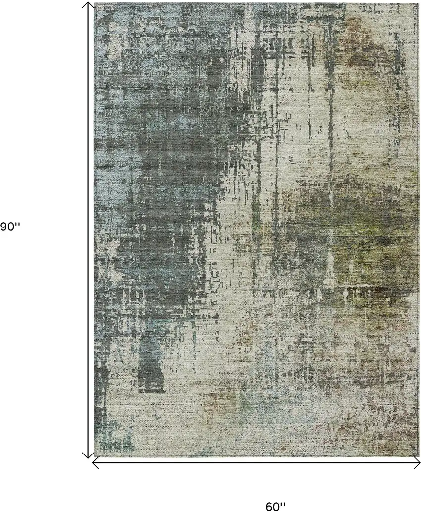 Sage Beige And Brown Abstract Washable Indoor Outdoor Area Rug Photo 3