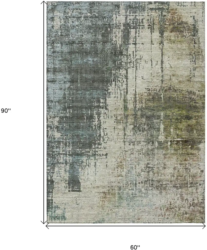 Sage Beige And Brown Abstract Washable Indoor Outdoor Area Rug Photo 3