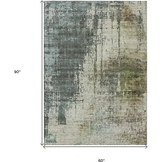 Sage Beige And Brown Abstract Washable Indoor Outdoor Area Rug Photo 3
