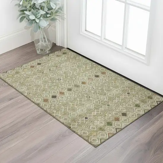 Sage Beige And Gold Southwestern Washable Area Rug With UV Protection Photo 1