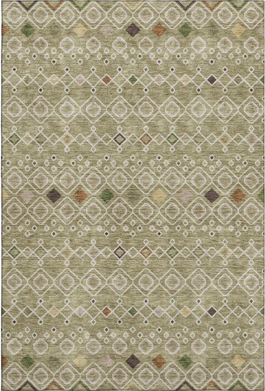 Sage Beige And Gold Southwestern Washable Area Rug With UV Protection Photo 1