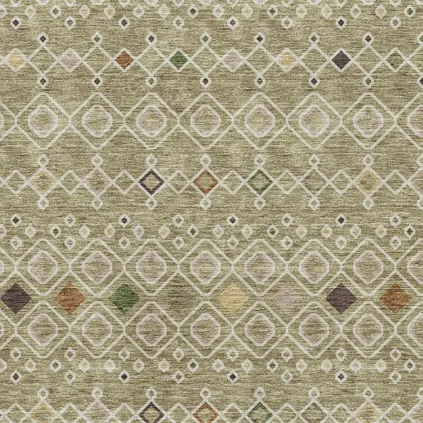 Sage Beige And Gold Southwestern Washable Area Rug With UV Protection Photo 2